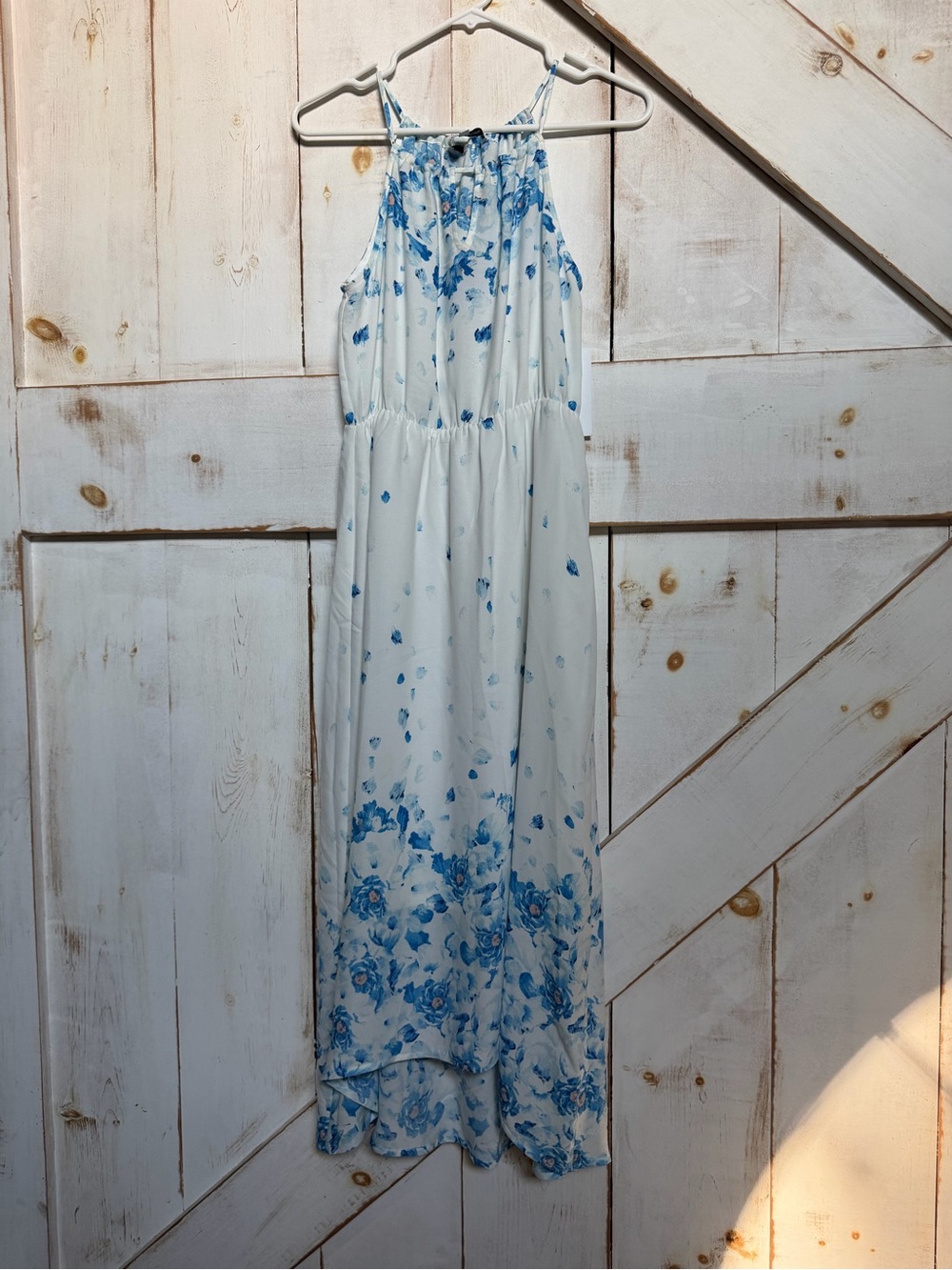 Collective Concepts White Dress with Blue Floral Print 0097